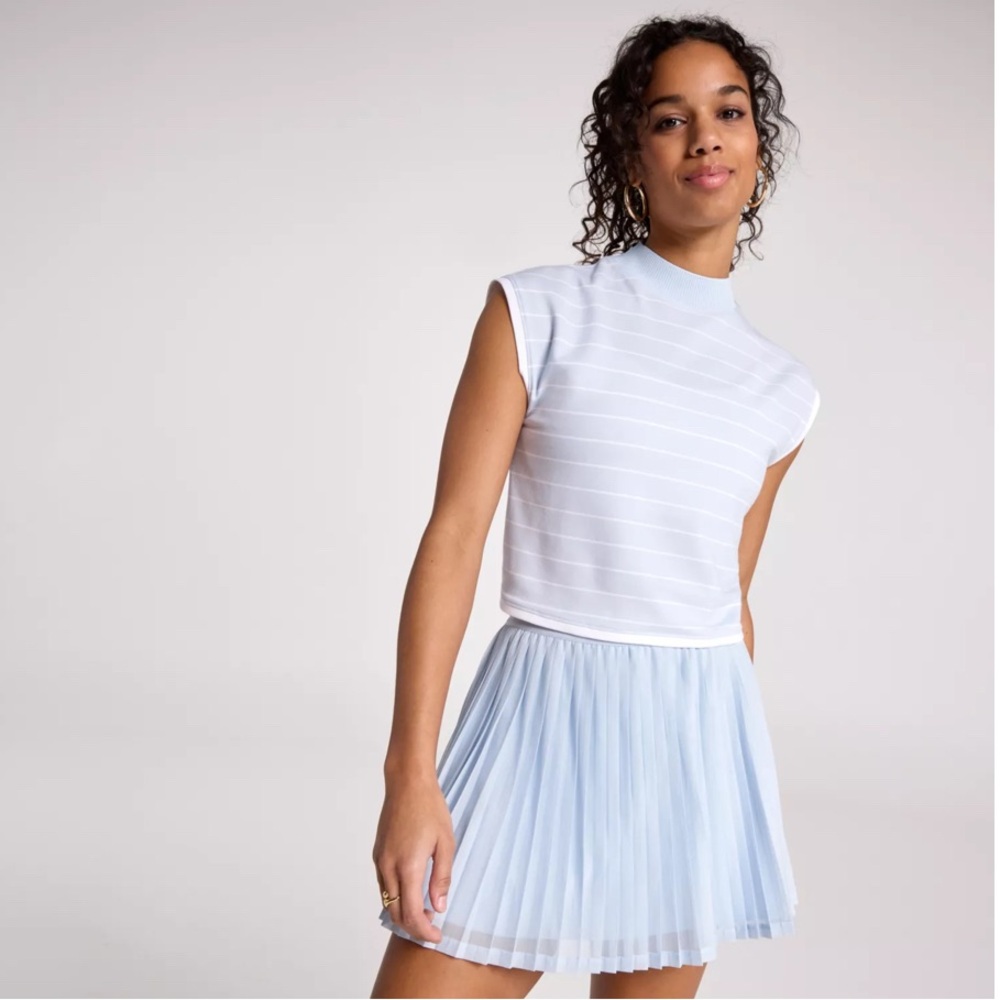 CALIA Women's Ribbed Cropped Mock Neck Tank - Blue Stripe - NWT